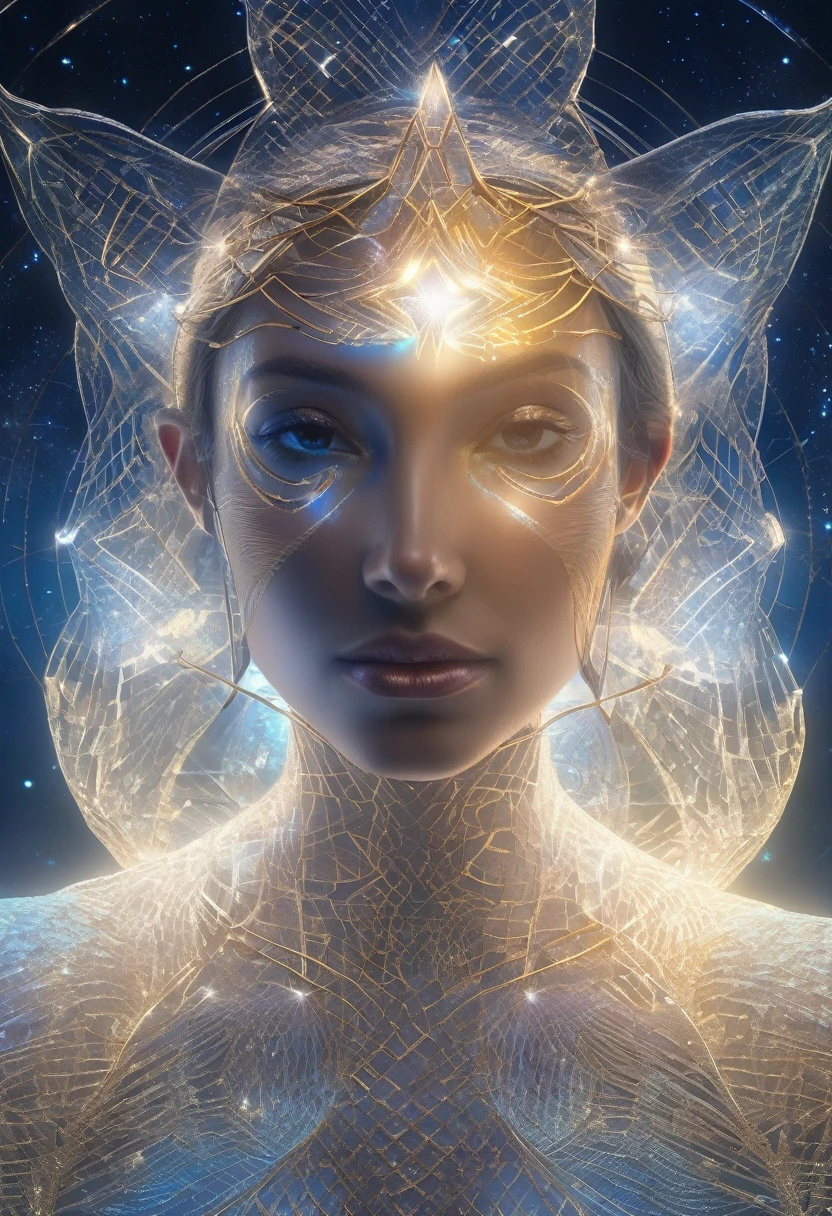 an astral Woman woven of transparent starlight, her skin is transparent star light, her body is astral light, transparent body