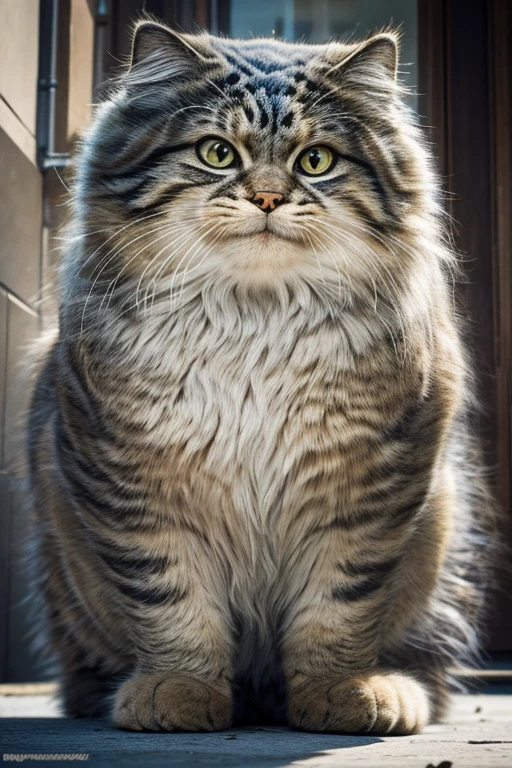 Giant Cat, Fluffy cat,Cute Cat, Bast masterpiece,Highest quality,8k,High resolution, Fantastic,cute,amazing, Please draw a giant cat in a city. 