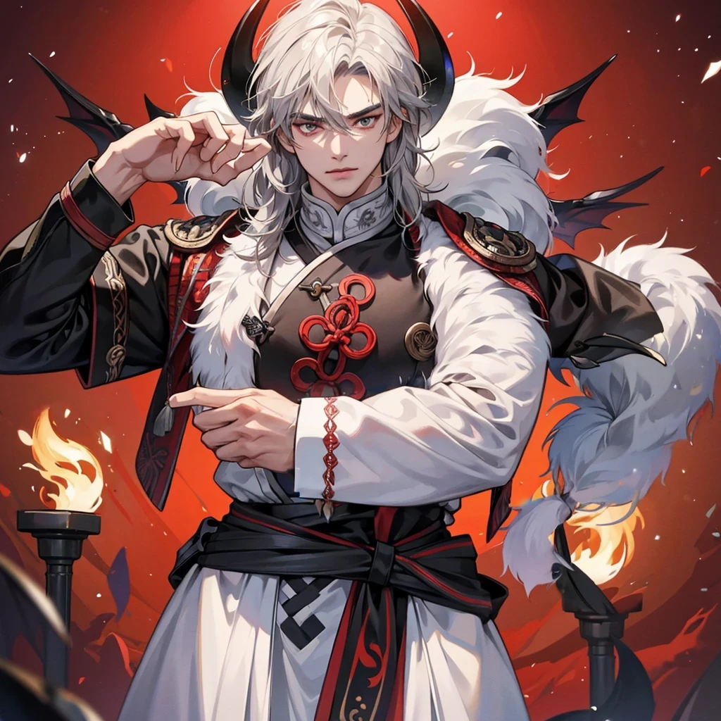 handsome genghis khan, sword, demon slayer, flame