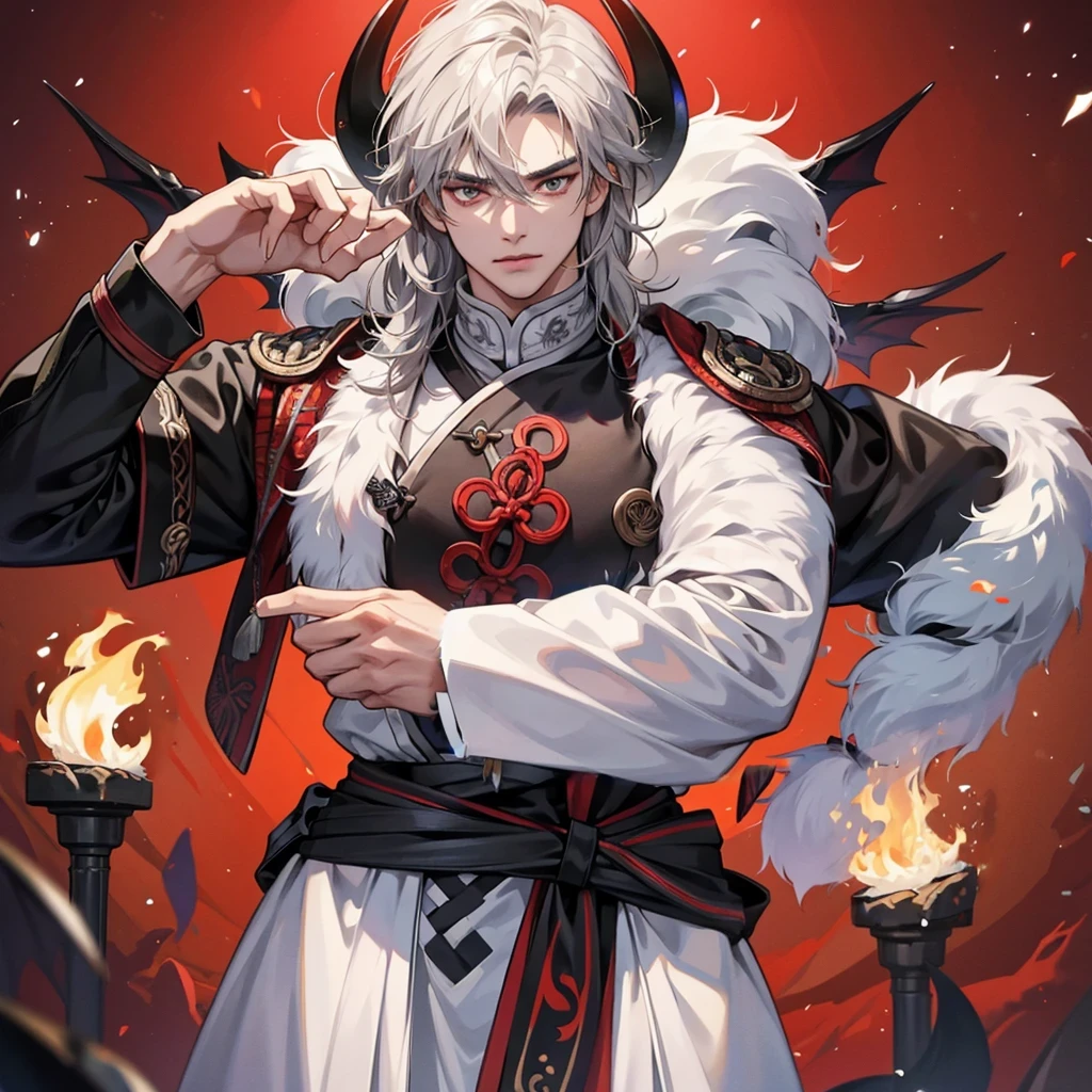 handsome genghis khan, sword, demon slayer, flame