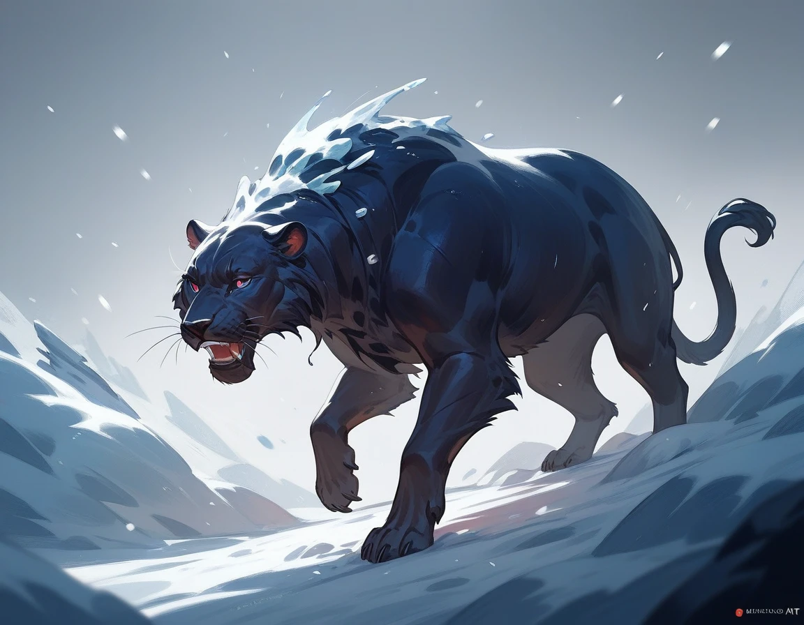 (score_9,score_8_up,score_7_up,score_6_up,score_5_up,score_4_up) Soul creature on the ice and snow in panther art style