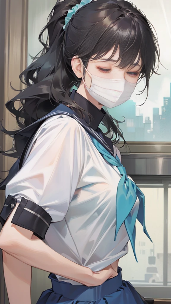 (sound、Can be viewed、masterpiece、high quality、High resolution、High-end rendering、Safe at Work、Safety Sensor),Super large 、Top View、 Girls、(Fallacy:1.5, Shift the mask、clothing、Mesugaki Smiles:1.5, )POV sex, Htoko fellatio、oat、[WAI-NYXL:100],
score_9, score_8_up, score_7_up, score_6_up, score_5_up, score_4_up, masterpiece, best quality, cement,
rating_explicit,
1girl, 1man, hetero, fellatio, handjob, penis on uth mask, l mask, focus, (fellatio under mask:1.2), from side,
half-closedlush, heavy breathing, heart,
BREAK
15yo, , (black hair), ponytail, wavy hair, (hair betweens:0.7), sideburns, flipped hair, (aqua scrunchie:1.0), (large breasts:1.2),
(oplothes:1.3), shirt lift,
serafuku, white shite sleeves, short sleeves, sleeves line, navy sailor collar, aqua neckerchief,

classroom, clothed female nude male,