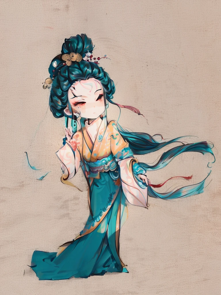 A girl in a turquoise costume、Long hair girl cartoon, Girl wearing Hanfu,Ancient costume girl wearing a hairpin,Flowing long hair, ancient Chinese Princess, Chinese Princess, Inspired by Du Qiong, Ancient Dynasty Princess, Ancient Chinese Goddess, Ancient Chinese beauties,, Wearing Chinese clothes, Beautiful character painting, Chinese Art Style,Hand drawn ancient costume girl,4K,8k,Ultra-detailed hand-painted
