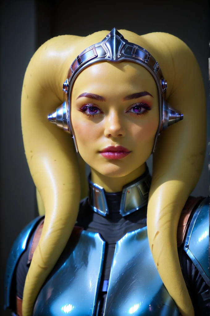 a ((female twi'lek ))mandalorian, beautiful detailed eyes, beautiful detailed lips, extremely detailed face, long eyelashes, mandalorian armor, sci-fi, cinematic lighting, dramatic, epic, intricate details, hyper-realistic, 8k, high-quality, photorealistic