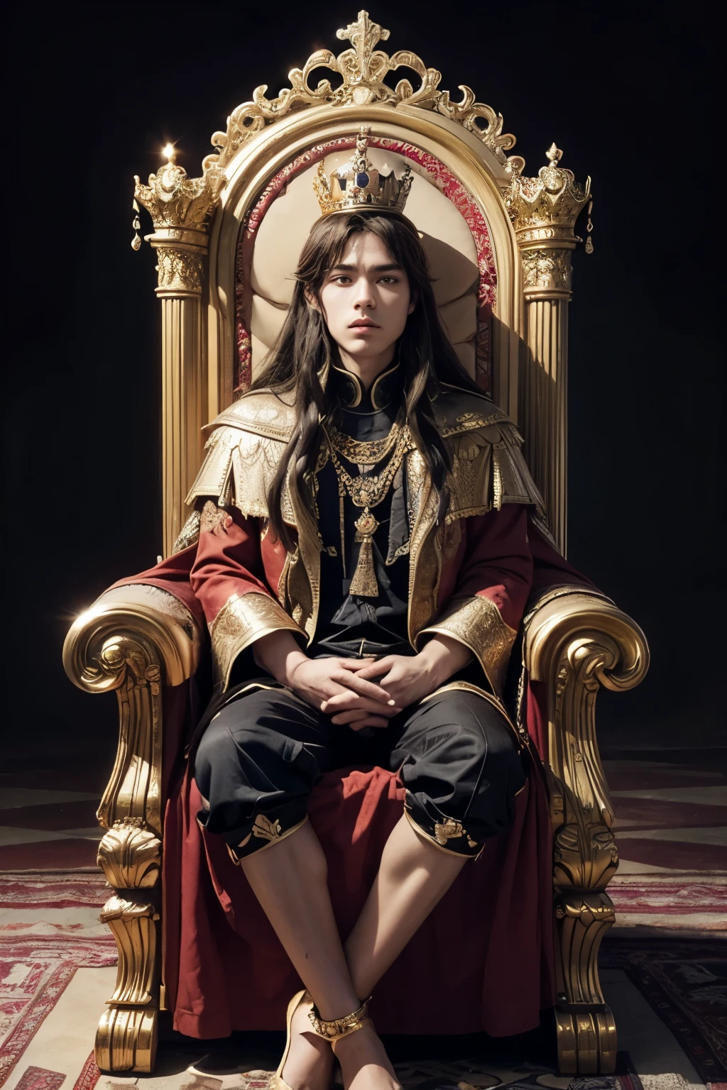 Chat gpt make a picture with a king sitting on his throne with about 4 people around the throne