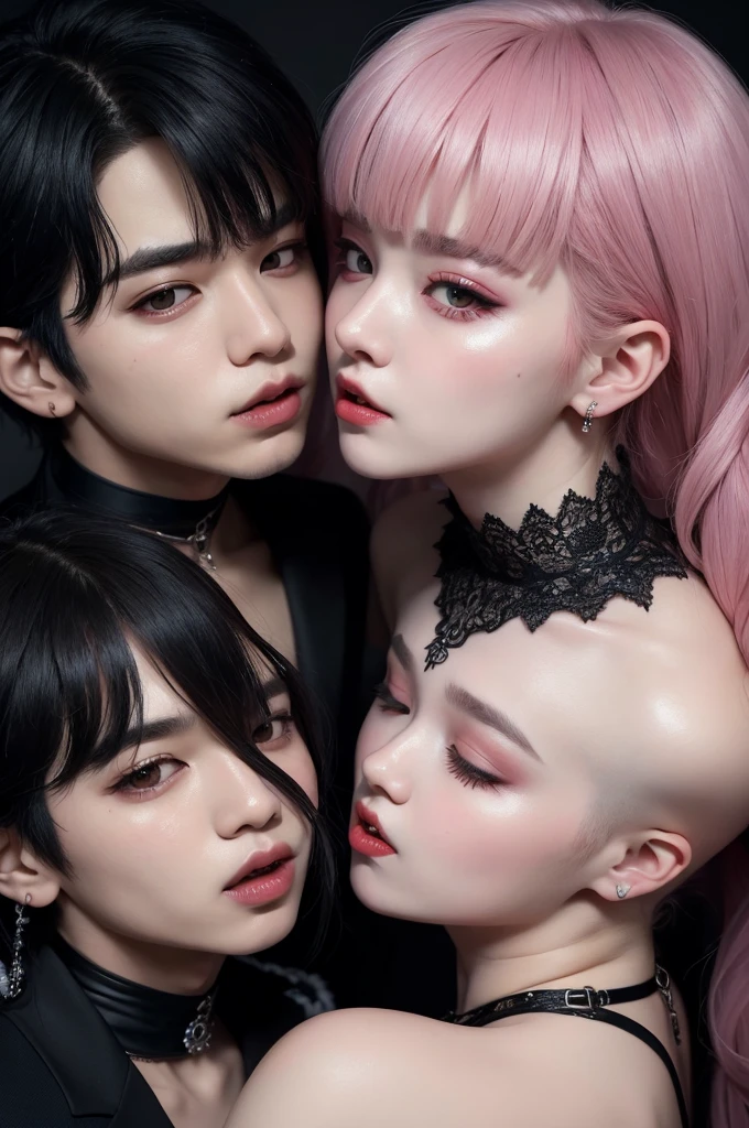 ((best quality)), ((masterpiece)), (detailed), perfect face, suga do bts como vampiro e jimin do bts como caçador de vampiro se beijando, hiper realismo