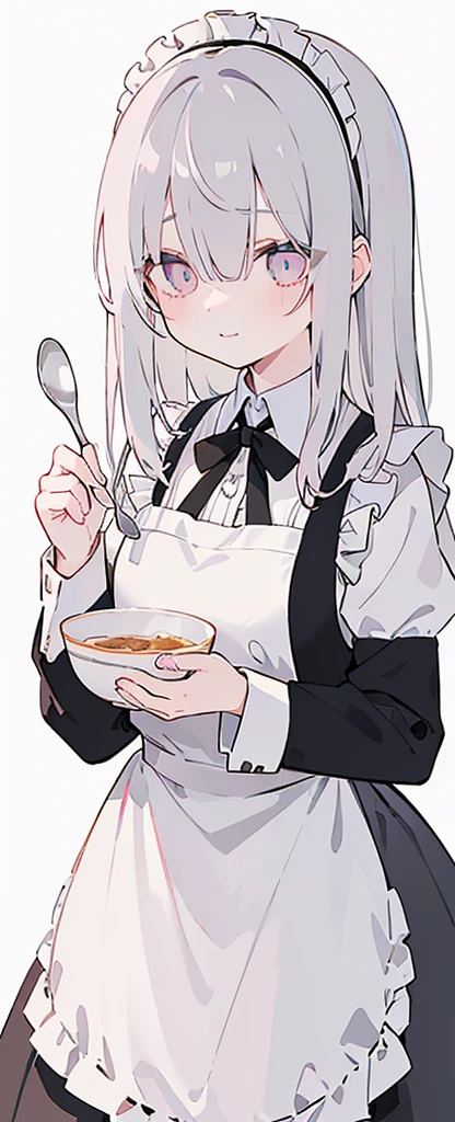 (((Long gray Beautiful Hair))),gray hair,kawai,(((Eyes visible from bangs,hair over eyes:1.3))),,Huge breasts,(pink color eyes),,(pink slanted eyes),1girl in,bangs,long gray hair, pantyhose,Cowboy Shot,white background,short hair,smiled,(wearing black maid clothes), (maid dress type must have a perfect black vest), Bangs should be long to the tip of the chin(((, focusing on the bowl containing the dough and holding a spoon to stir it))), Kitchen room background, Perfect arm fingers,,, 1 girl, ((The image must match the tag)) Bangs almost cover the eyes full body (The character's entire body from top to bottom is completely visible)