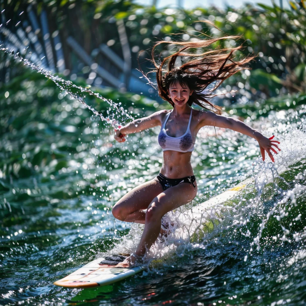 (ZoomedOut:1.28, Wide-shot) ZoomLayer (Epic photo of surfer magazine:1.37). (Full of Water, Everything Wetted:1.4) WetHair (extremely detailed Cute Girl)(SparklingHighlights:1.28), Dynamic Joyful Expressions LifeLike Rendering (ManoErina:1.0) . Overflowing Gigantic Sideboob (Clearly Visible Beautiful Breast to Buttocks Line) Tiny and Roundly Butt, Detailed wet clothing texture, (Sloppy Surfboard:-1.2) Riding on waves, Sparkling water, TyndallEffect(Starry Water Particles:1.32), Whole Body proportions and all limbs are anatomically accurate
