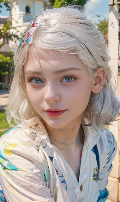 Photo of a 15 year-old European girl, .RAW, beautiful woman , largo White hair , White hair , albino girl ,((portrait)), ((detailed face:1.2)), ((detailed facial features)), (finely detailed skin), Varied background , blue eyes , 、(cool color), humid, humid, ReFlectoreasutepiece) (perfect proportions realistic photos)(The best quality) (detailed) photographed with a Canon EOS R5, 50mm lens, f/2.8, NffSW, (8k) (wallpaper) (cinematic lighting) (Dramatic lighting) (sharp focus) (Convoluted) thin  , thinl breasts , freckles on cheeks , Whole body , beautiful woman body , posing sexy  , posing brightly from the front for the camera , cute makeup , linda sonrisa , Red lips , albino girl , by white , White hair , senos medianos , nariz pequeña , campo de golf , uniforme de doportes , ropa de deportes  ,cuerpo completo , full body