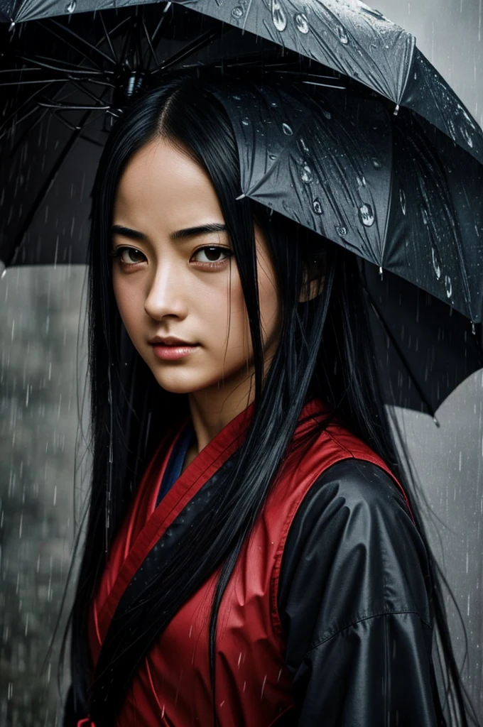 Master piece, highest quality, 1girl, itachi Uchiha, rain background 