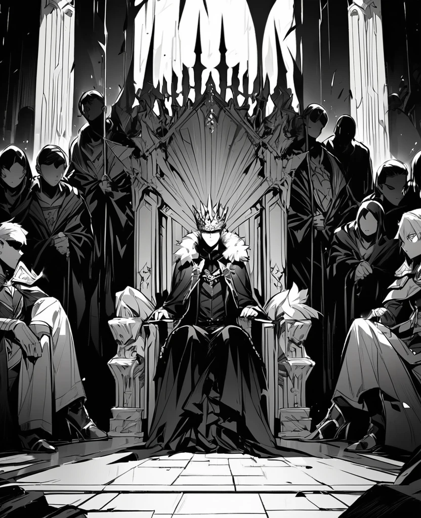 King in a Throne. Faceless. Black and white art. Rascunho