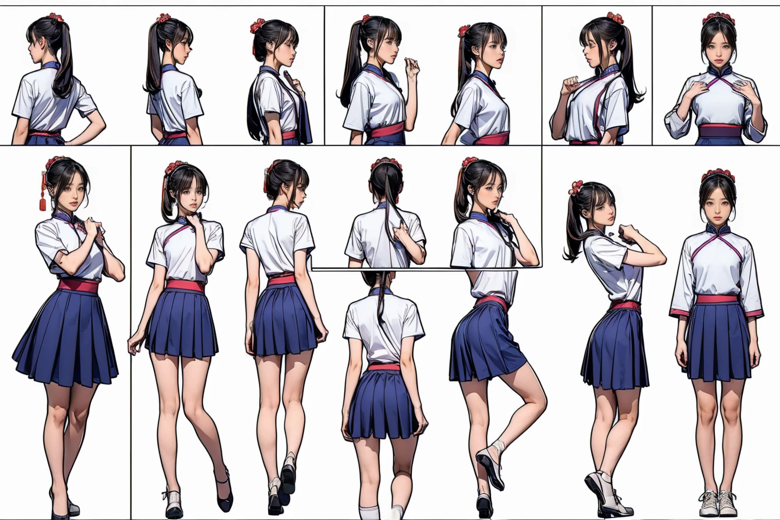 ((masterpiece)),(((Highest quality))),((Reference Sheet, Character Design, front, return, ~ ~ ~ side, Mr...々Hairstyle, Mr...々performance, Facial Expressions)), 14-year-old girl, Cute type, (Very slim:1.4), (Very small ass:1.4), Realistic buttocks, Big Breasts, Short Bob, Thin thighs, Long legs, It's not a big deal, ((Chinese Dance)), (Browsing Caution)