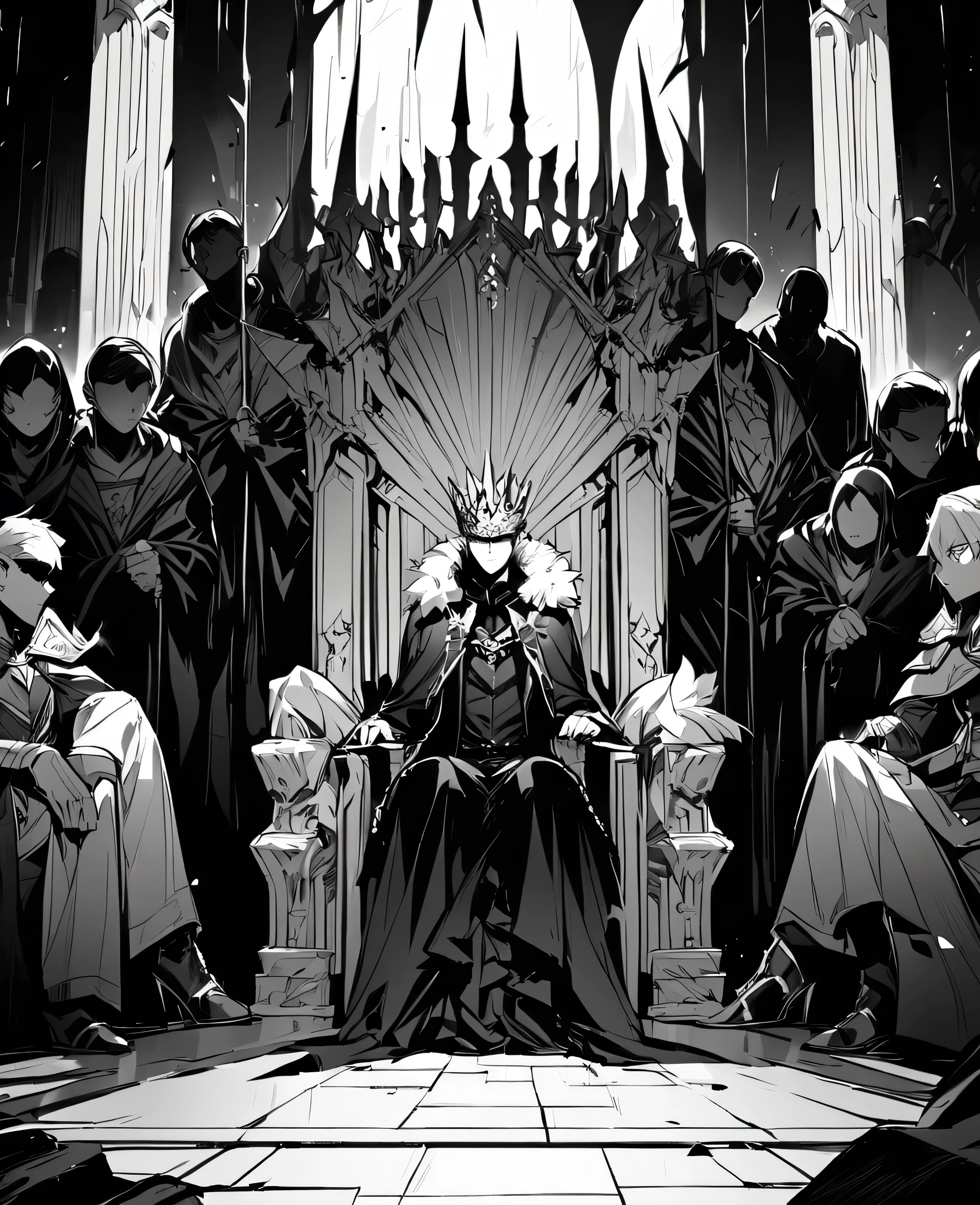 King in a Throne. Faceless. Black and white art. Rascunho
