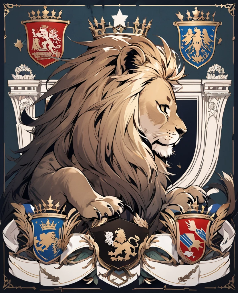 Lion on coat of arms, Profile, with front paws raised