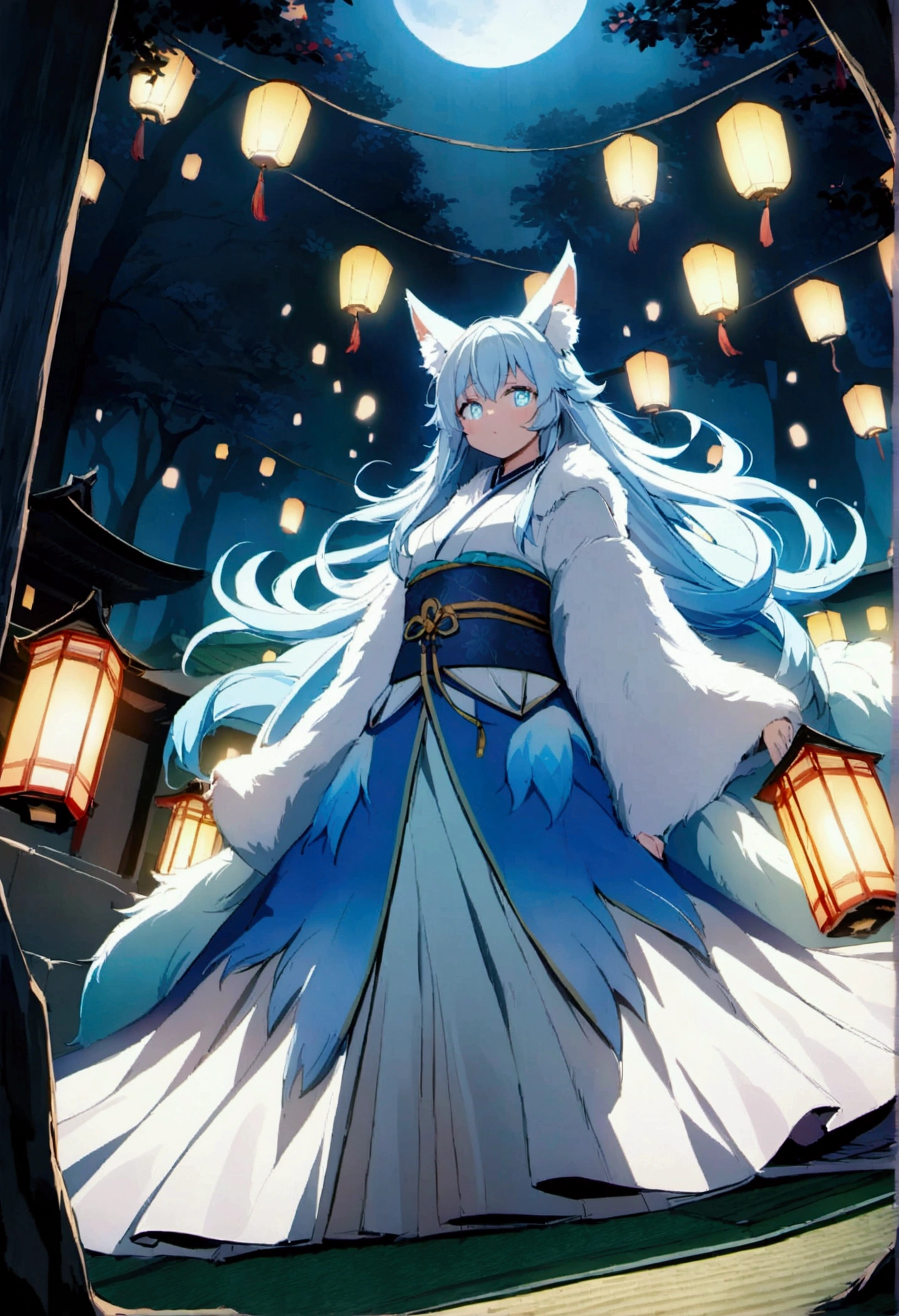 fox Light blue hair beast girl indigo fur fox beast girl fox Light blue hair beast girl indigo fur fox beast girl Wallpaper 4k,8k,highly detailled,,vivid colors,detailed kitsune with 9 tails,traditional Japanese artwork,tatami floor,beautiful cherry blossoms,floating lanterns,dark silhouette of a pagoda,subtle moonlight,dense forest,ethereal atmosphere,dappled sunlight,whimsical spirit,serene expression,elaborate kimono and obi,delicate hand-painted details,luminous eyes Anime Style fox blue White-faced golden-haired nine-tailed fox Coat blue fox Light blue hair beast girl indigo fur fox beast girl Anime Style fox blue White-faced golden-haired nine-tailed fox Coat blue mysterious background Blue Flame girl have a ball of light fox Light blue hair beast girl indigo fur fox beast girl mysterious background Blue Flame girl have a ball of light Anime Style fox blue White-faced golden-haired nine-tailed fox Coat blue mysterious background Blue Flame girl have a ball of light