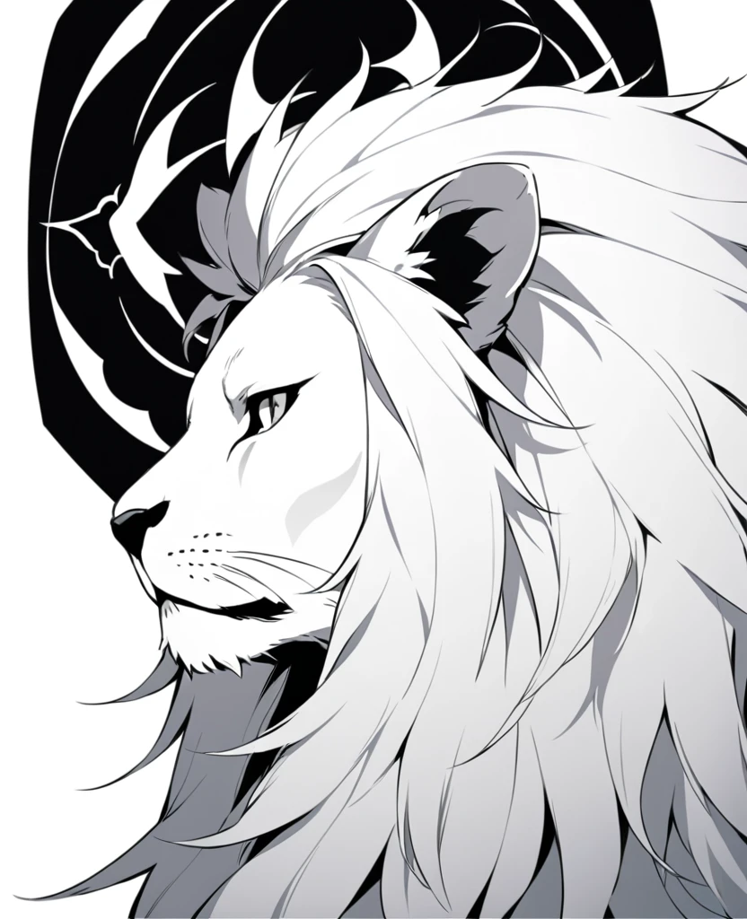 Lion profile, black and white drawing, royal