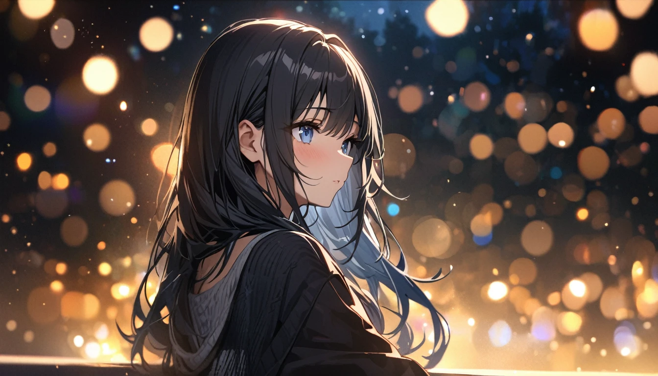 Full resolution, Highest quality, masterpiece, Full HD, Bokeh, particle Bokeh, Written boundary depth, Beautiful girls, Very detailed, One Girl, pretty girl, Black Hair, Long Hair, Blue water eyes