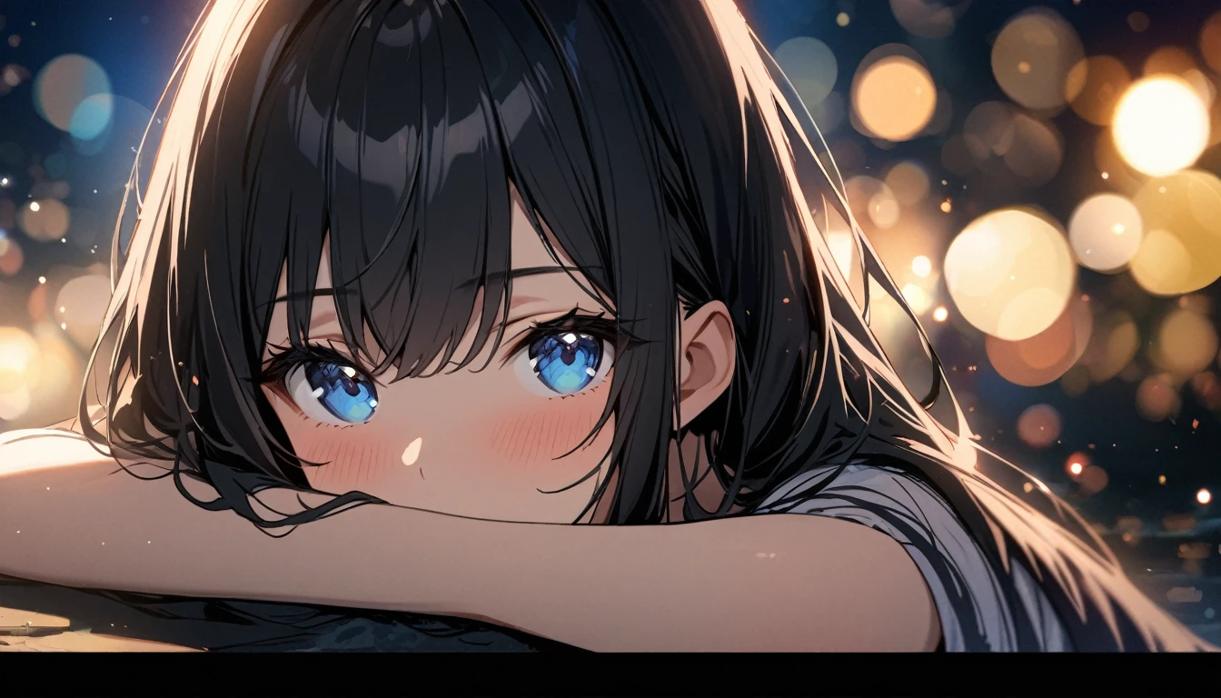 Full resolution, Highest quality, masterpiece, Full HD, Bokeh, particle Bokeh, Written boundary depth, Beautiful girls, Very detailed, One Girl, pretty girl, Black Hair, Long Hair, Blue water eyes