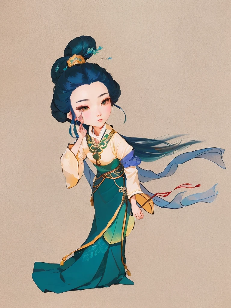 A woman in blue-green ancient costume,Close-up of ancient costume girl,Hand drawn ancient women,portrait,Girl wearing Hanfu, ancient ancient princess, Chinese Princess, Inspired by Lan Ying, Inspired by Du Qiong, Ancient Dynasty Princess, , Beautiful fantasy queen, Ancient Chinese Goddess, Wearing Chinese clothes,4K,8k,Ultra-high-definition hand-painted