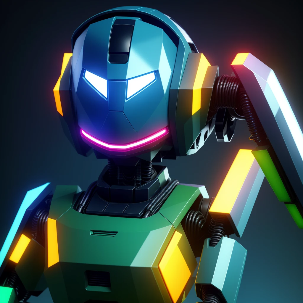 lowpoly robot with isometric cartoon style, simply background, neon color background, ((bright theme)), (masterpiece),((ultra-detailed)), (highly detailed CG illustration),(expressionless), (best quality:1.2), High quality texture, intricate details, detailed texture, High quality shadow, Cinematic Light, Depth of field, light source contrast, perspective,20s made of ral-pnrse