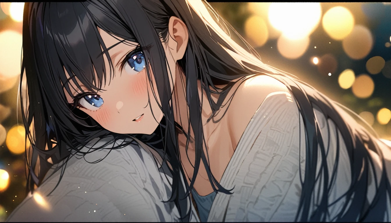 Full resolution, Highest quality, masterpiece, Full HD, Bokeh, particle Bokeh, Written boundary depth, Beautiful girls, Very detailed, One Girl, pretty girl, Black Hair, Long Hair, Blue water eyes