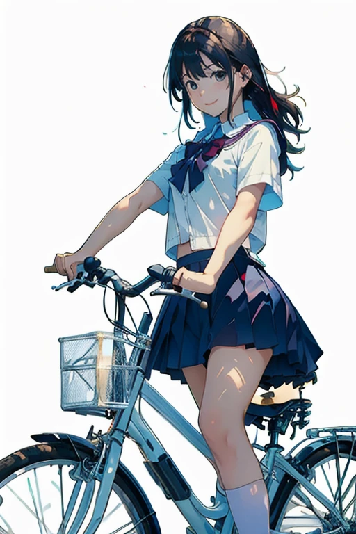 (masterpiece, Highest quality:1.2), One girl, ride a bicycle, alone, smile,