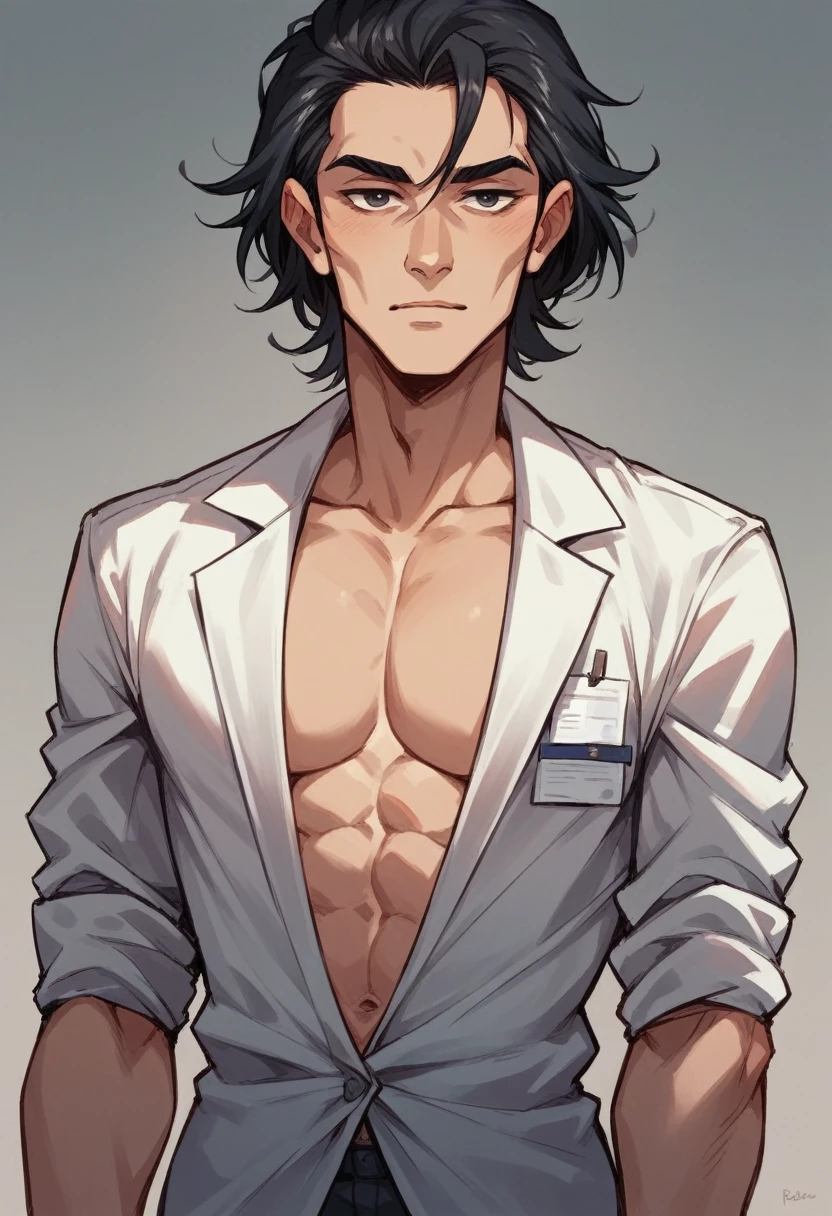 A beautiful anime-style boy with a well-defined sixpack, perfect facial features, detailed eyes, sharp jawline, piercing gaze, intricate hair, glowing skin, dynamic pose, dramatic lighting, vibrant colors, cinematic composition, intricate details, highly detailed, 8k, photorealistic, masterpiece