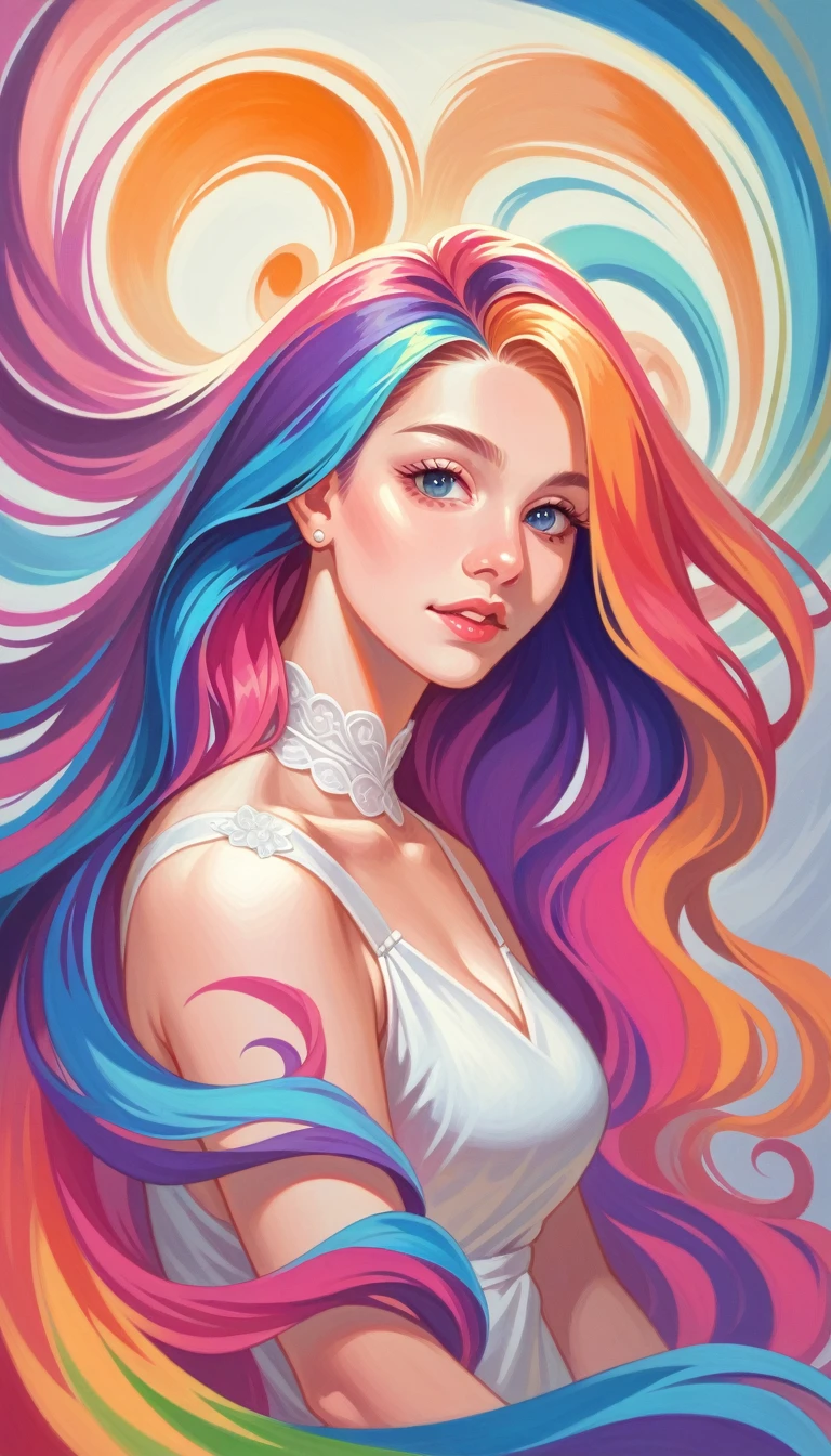 score_9_up, score_8_up, score_7_up, Painting of a woman with long colorful hair, Beautiful digital illustrations, Stunning digital illustrations, Gorgeous digital art, A beautiful artistic illustration, Beautiful digital artwork, Beautiful digital art, Beautiful digital illustrations, Complex digital painting, very Beautiful digital art, Vibrant digital painting, beautiful Gorgeous digital art, Psychedelic flowing hair, Colorful numbers, Inspiring digital art, Stylized digital art