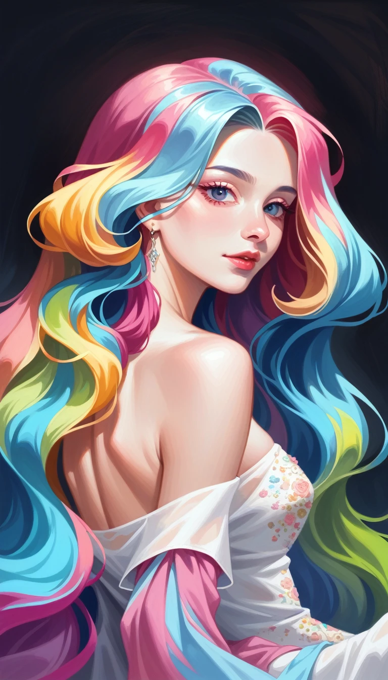 score_9_up, score_8_up, score_7_up, Painting of a woman with long colorful hair, Beautiful digital illustrations, Stunning digital illustrations, Gorgeous digital art, A beautiful artistic illustration, Beautiful digital artwork, Beautiful digital art, Beautiful digital illustrations, Complex digital painting, very Beautiful digital art, Vibrant digital painting, beautiful Gorgeous digital art, Psychedelic flowing hair, Colorful numbers, Inspiring digital art, Stylized digital art