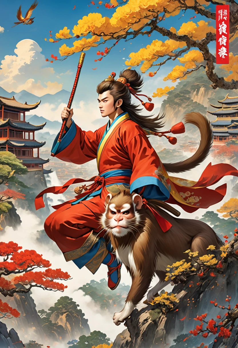top quality, best quality, High-quality illustrations, masterpiece, super high resolution, detailed background, monkey: a journey to the west, A classic of Chinese literature, this beloved folktale is part adventure story, Sun Wukong, Zhu Bajie, Sagojo, Sanzang,