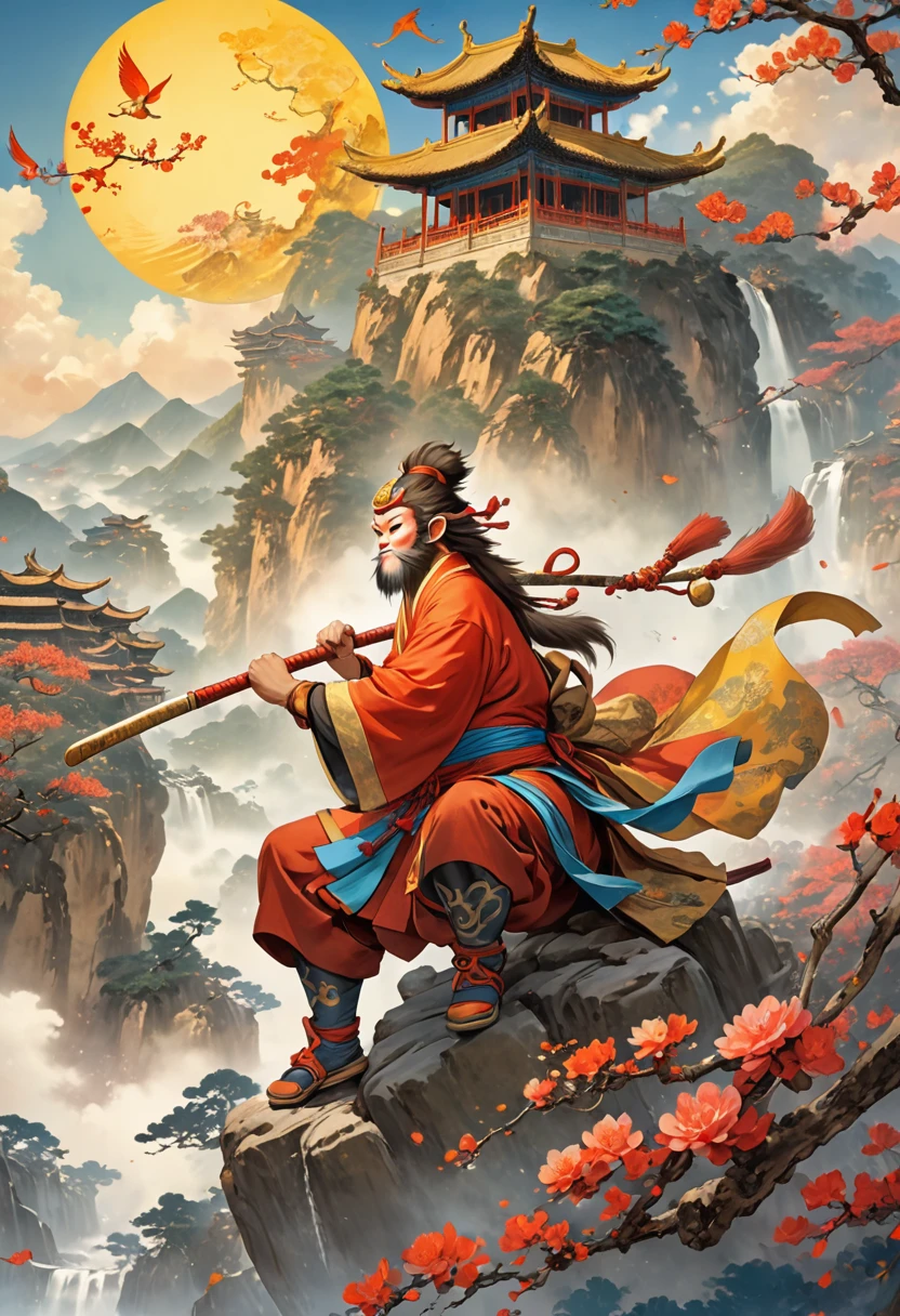 top quality, best quality, High-quality illustrations, masterpiece, super high resolution, detailed background, monkey: a journey to the west, A classic of Chinese literature, this beloved folktale is part adventure story, Sun Wukong, Zhu Bajie, Sagojo, Sanzang,