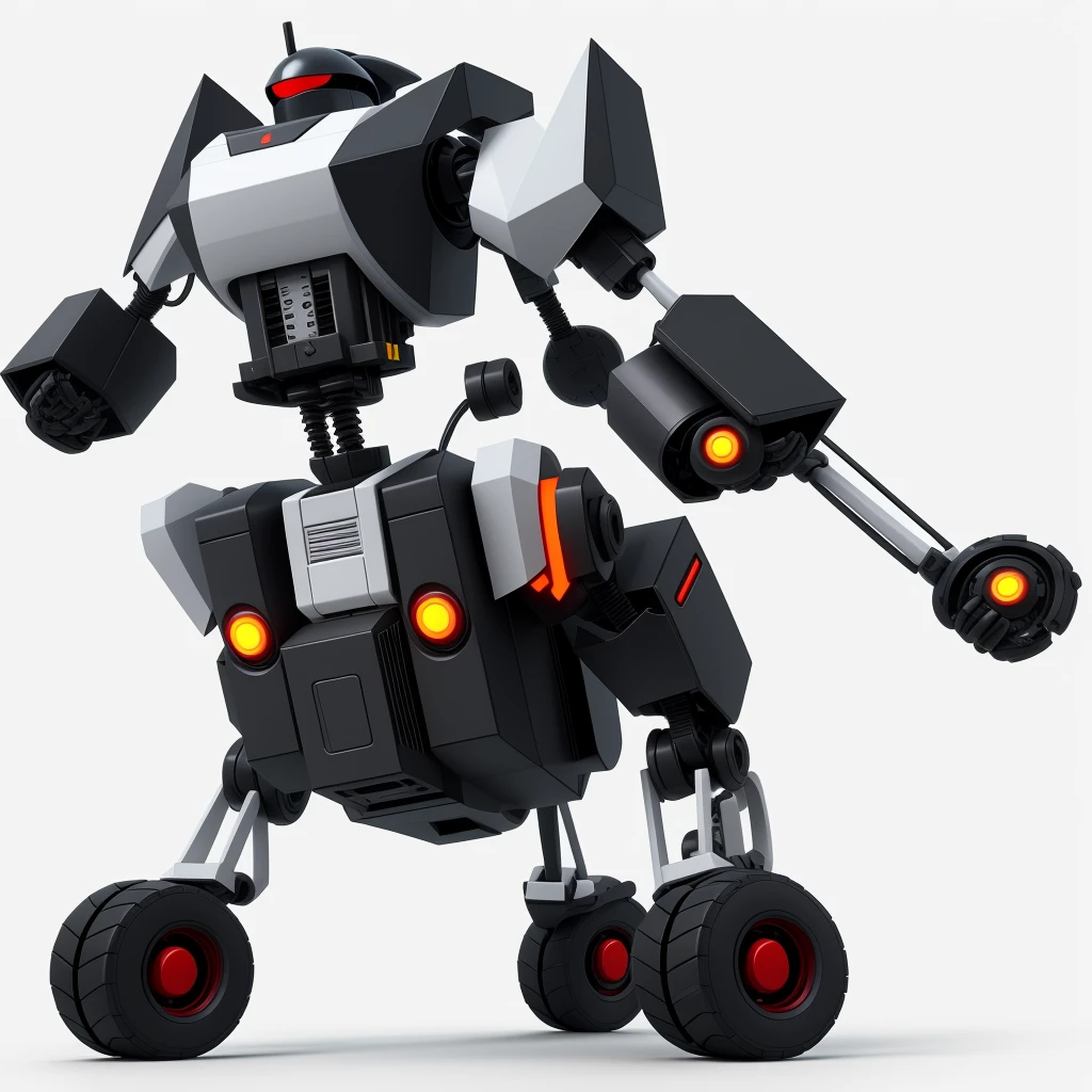 lowpoly 1robot with cartoon style, variation props in robot, 1angle, 1side, geometrical, high detail, best quality, (simple background:1.3),