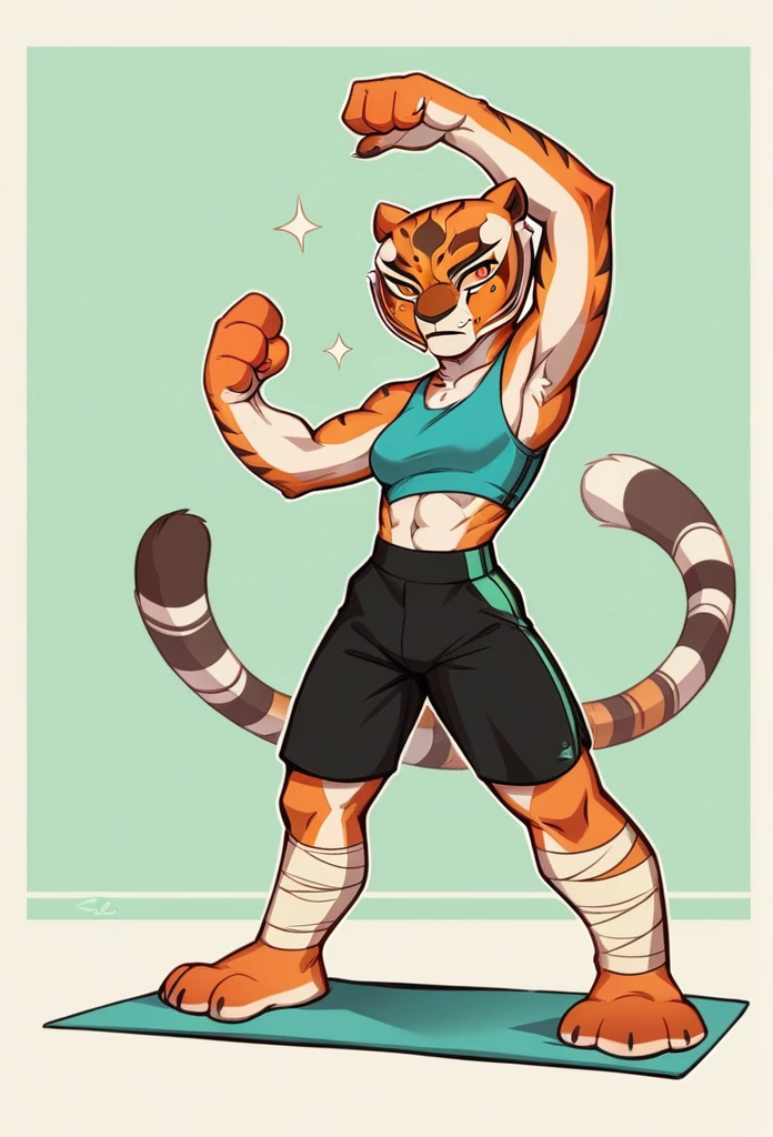 Kung Fu Panda, Master Tigress, Pose, Yoga, wearing black shorts,