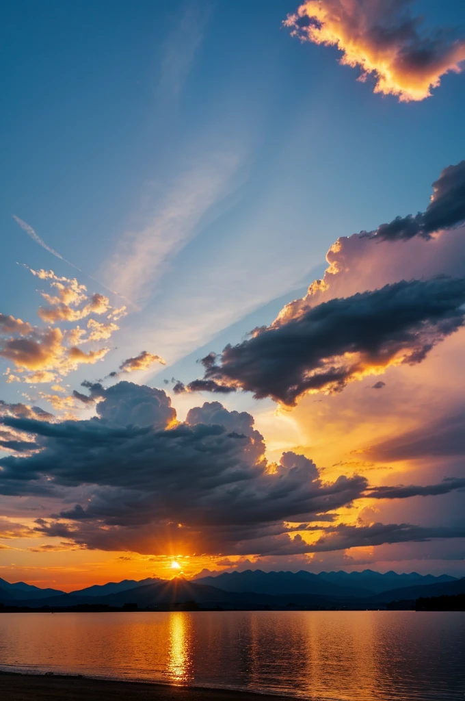 Beautiful sky with cloud shaped dragon sunset at lake