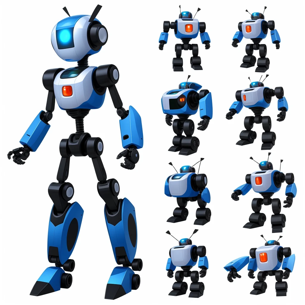 cute 1robot with cartoon style, 1 type robot with variation props, 1angle, 1side, geometrical, high detail, best quality, simple background