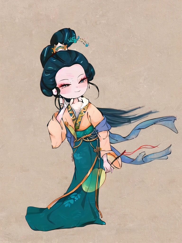 A woman in blue-green ancient costume,Close-up of ancient costume girl,Han Dynasty Makeup,Ancient makeup,Hand Painted,portrait,Girl wearing Hanfu, ancient ancient princess, Chinese Princess, Inspired by Lan Ying, Inspired by Du Qiong, Dynasty princess, Wearing Chinese clothes,4K,8k,超高清Hand Painted
