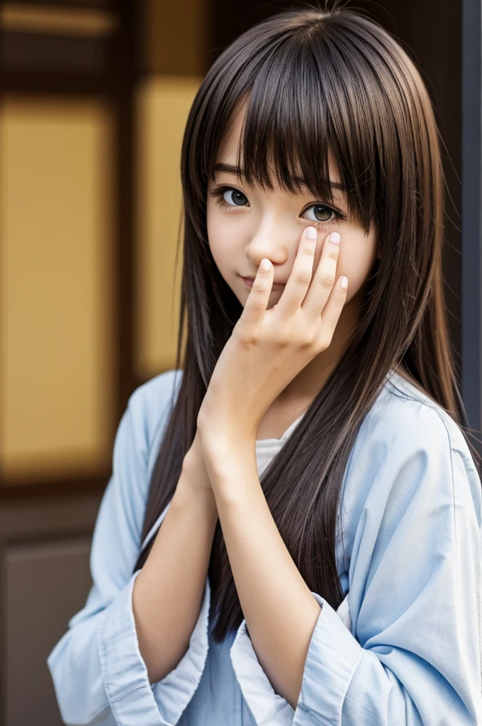 Anime girl covering face with hands