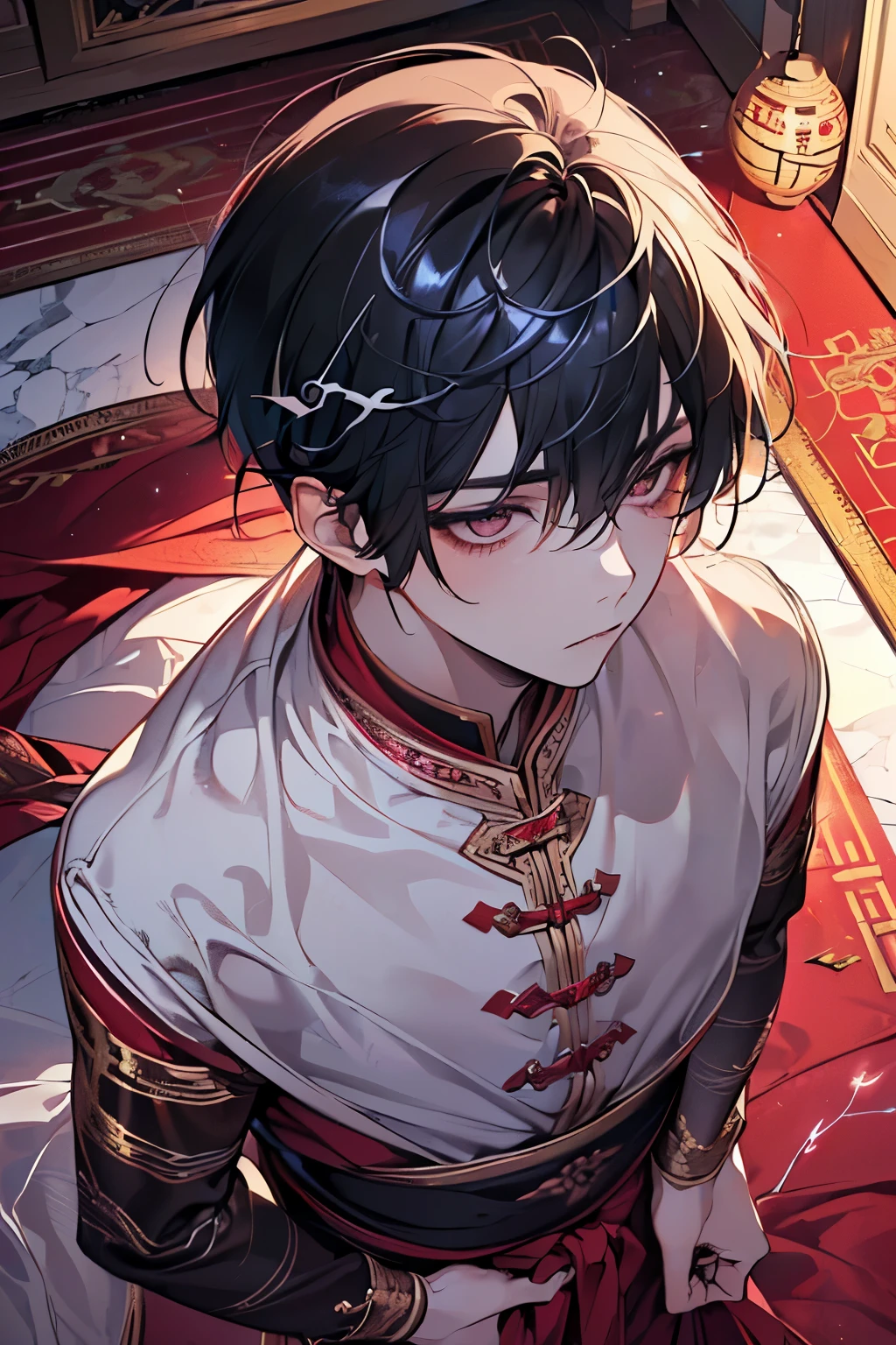 ,(((men's,male:1.3))),((lightning hair:1.3)),(Shiny marble eyes:1.45),(NSFW:1.15),(A lustrous, soft face:1.4),(kiss顔:1.25)(cheek red:1.2),(Looking up:1.5),(Face front:1.3),((Sexy room:1.25)),((Gorgeous Arabian costume:1.3)),(arms up:1.2)