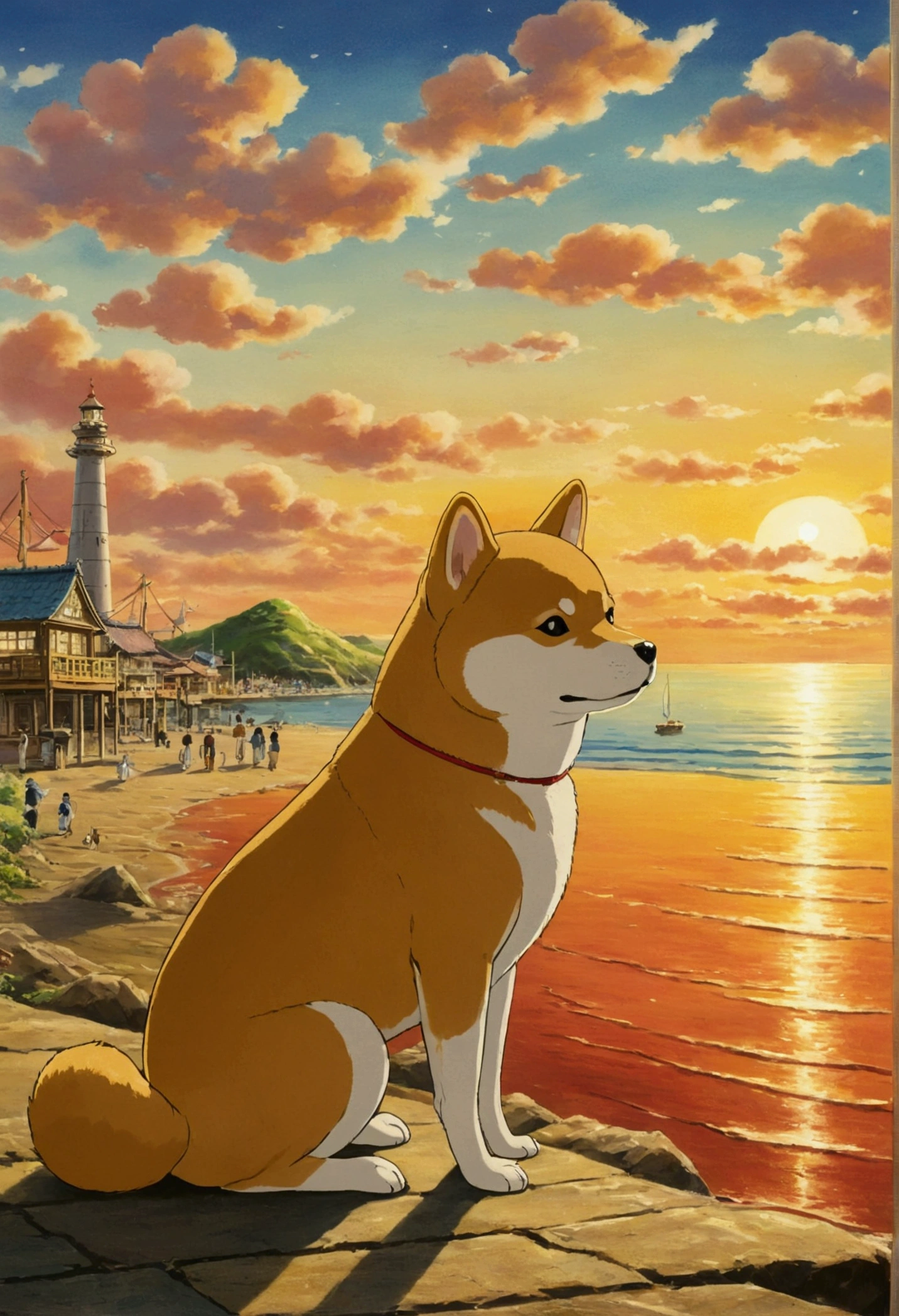 Ghibli evening Seaside Shiba Inu
