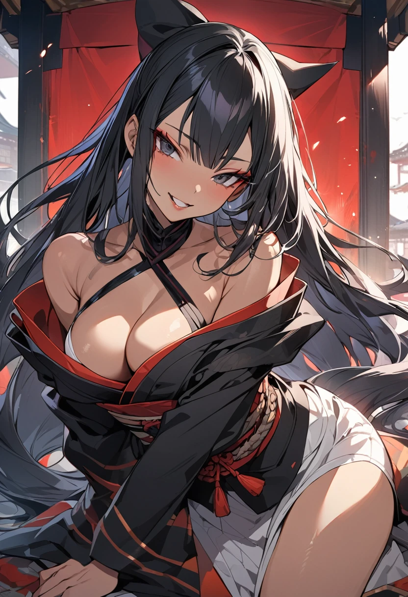 Japanese Women , Wolf girl, wolf ear , big wolf tail , short height, Dominant Nature, Dominating, Smug expression