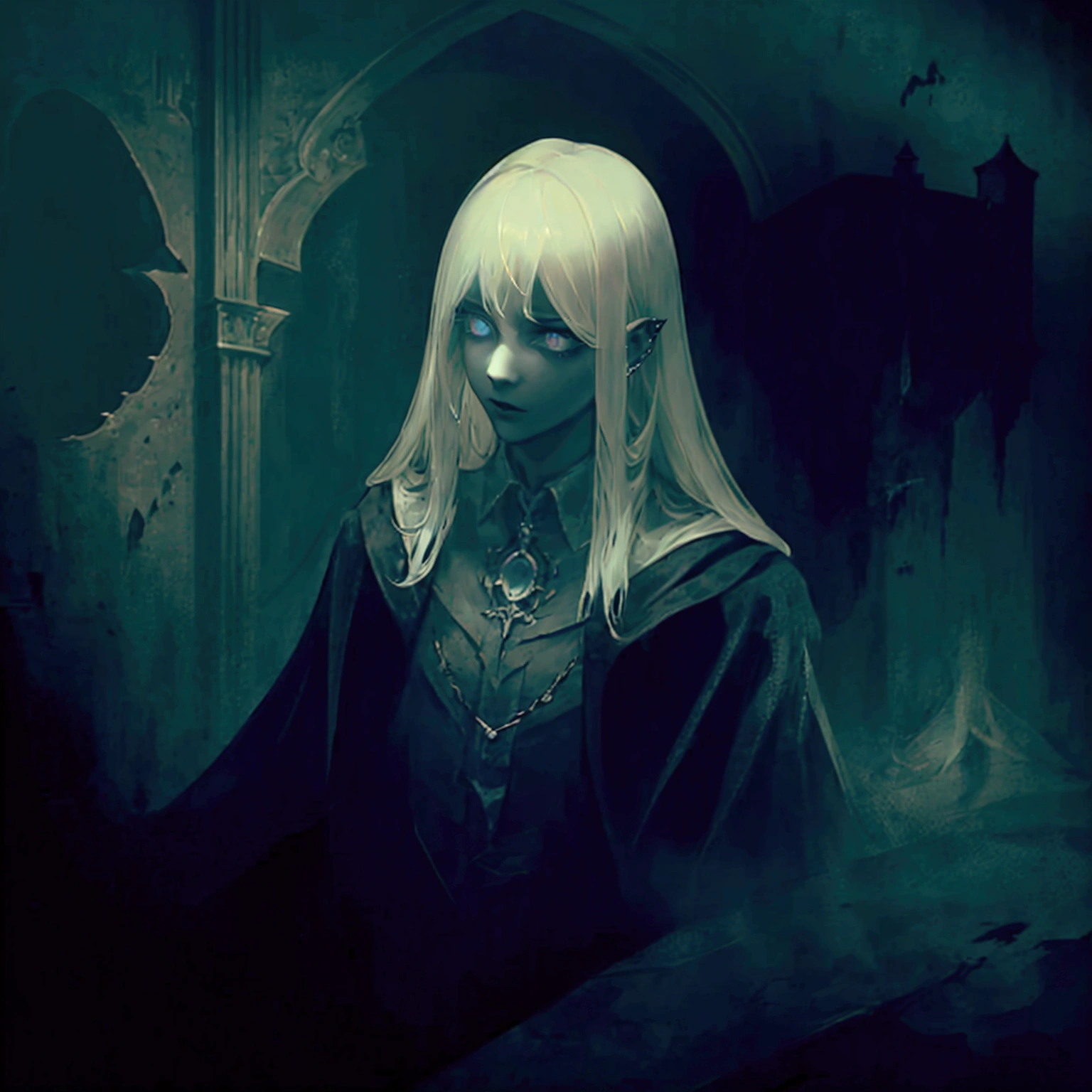 a sexy male ghost in a castle, highly detailed portrait, intricate details, chiaroscuro lighting, dark moody castle interior, dramatic shadows, glowing supernatural aura, piercing gaze, mesmerizing eyes, sharp facial features, flowing ethereal robes, ghostly pale skin, mysterious expression, moody atmospheric lighting, cinematic composition, rich color palette, dark fantasy, cinematic lighting