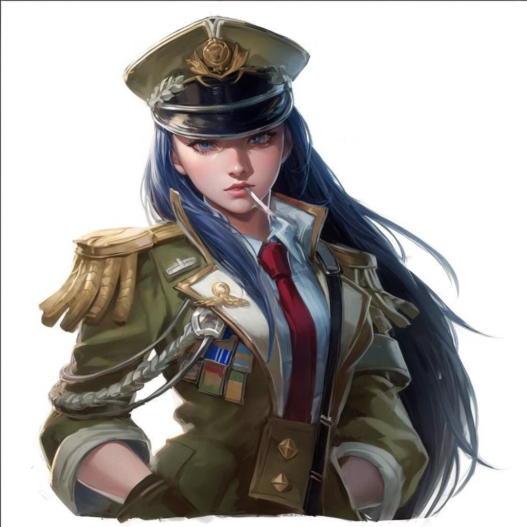 Girl Commander military mini skirt, red hair, background battle ship