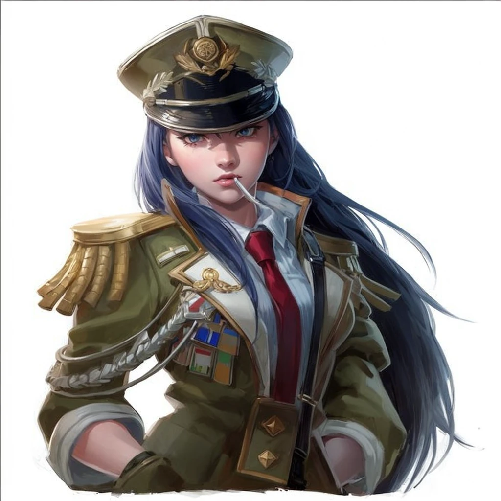 Girl Commander military mini skirt, red hair, background battle ship
