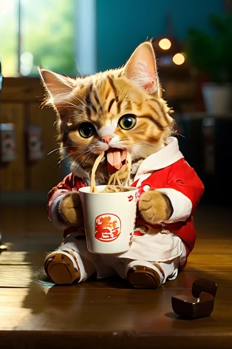 cat is eating ramen