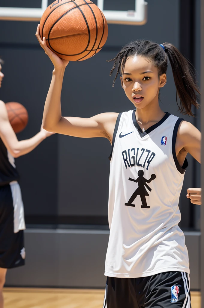 Stick figure holding a basketball in one hand and the other hand will have the middle finger up as if showing it to someone 