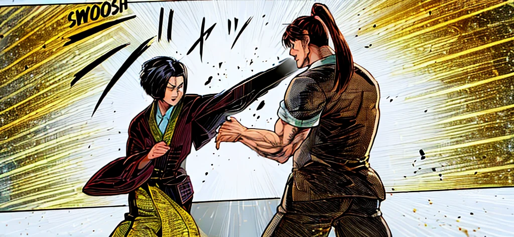 two men fighting, White background.