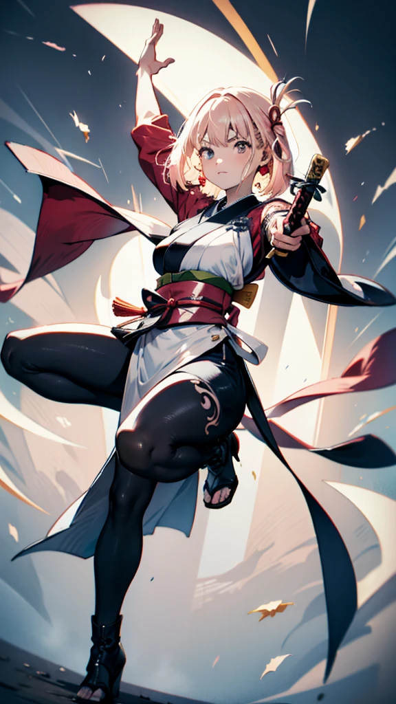Beautiful Chinese woman, (), cute face, red lips, white moist skin, moles, under-eye bags,
BREAK,
Feminine body with high athletic ability, Body of a female fitness model, Feminine body with hard tones, (Muscles: 1.2), (Beautiful belly button),
BREAK,
Fighter, Kung Fu fighter, Idol,
BREAK,
(Wearing a cute kimono: 1.3), (Kimono with a high degree of exposure), (Stiletto heels, long boots 1.3), necklace, very large earrings, short length,
BREAK,
Short hair, (Short bob hair), (Bangs: 1.2), (Pink hair: 1.3), (Wavy hair),
BREAK,
(Very large Japanese sword: 1.4), (Holding the handle of a Japanese sword: 1.3), (Raising a very large Japanese sword: 1.2), (Getting into a fighting stance), (Japanese sword with a beautiful blade: 1.2)
BREAK,
(Japanese tattoo: 1.4),
BREAK,
Masterpiece, Perfect lighting, Ultra high resolution, 8K, (Very detailed: 1.4), (From the front), Looking at the camera, Melancholic expression,
BREAK,
(Tokyo city, lots of people in the background: 1.2), Background of the Shibuya district of Tokyo, Japan,