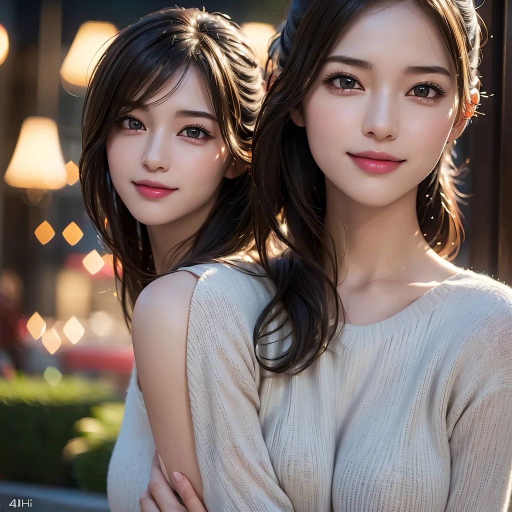 A gorgeous milf, smiling shyly with rosy cheeks, medium length hair in ponytail, hot casual sexy outfit, lover, outdoor, dating, intimate, detailed face, beautiful eyes, lush lips, intricate hairstyle, warm lighting, soft focus, photorealistic, cinematic composition, romantic atmosphere, (best quality,4k,8k,highres,masterpiece:1.2),ultra-detailed,(realistic,photorealistic,photo-realistic:1.37),HDR,UHD,studio lighting,ultra-fine painting,sharp focus,physically-based rendering,extreme detail description,professional,vivid colors,bokeh,portrait