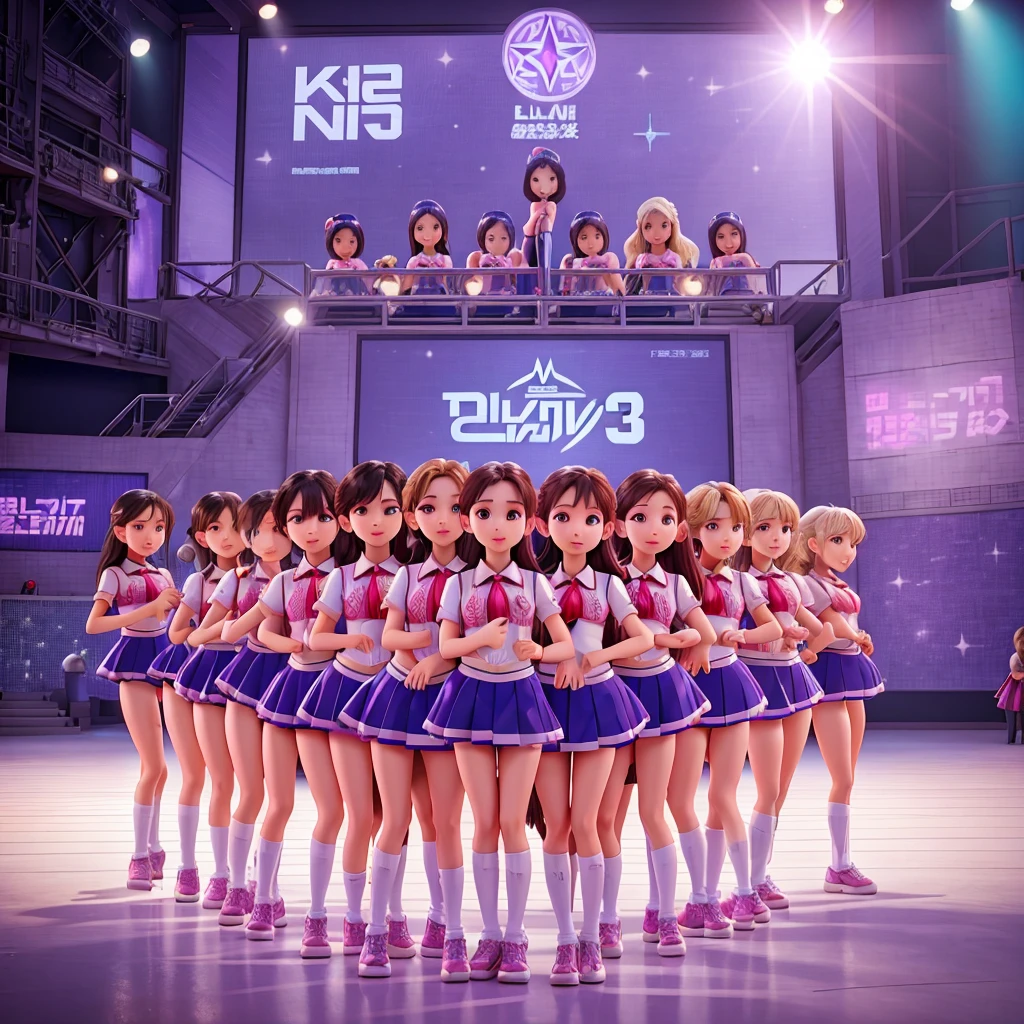A kpop survival show girl group called glassic starlight in Season 3 with 40 girls dancing at the top building school,girls wearing sexy uniform