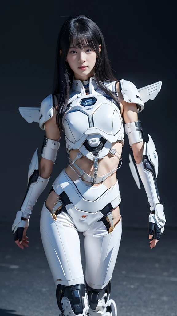 {{best quality, 1080P, Masterpiece, Ultra high resolution, photorealistic photo, ultra realism, Realistic skin texture, Extreme skin detail, dslr, Detailed eyes, blue eyes, Facing the camera, A very beautiful young face, Concise facial structure, Pale skin, Realistic skin texture, Extreme skin detail, oc render reflection textures, Realistic light and shadow, Single picture, alone, beautiful chinese girl face, The body is slim and balanced., Age 20, Height 170, naked girl, NUDE, sexy pose, no underwear, A girl with the body of a mechanical robot., Transparent futuristic black glass mech armor suit, The mechanical cervix is attached to the neck., flat stomach, Girl with perfect mechanical arms and legs, full body view, Whole body photo.}}